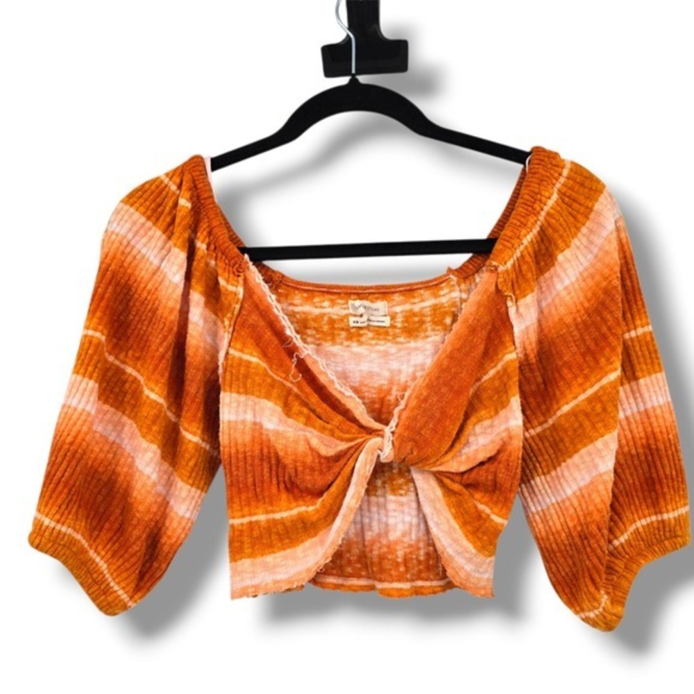 Urban Outfitters Top‎ Medium Orange Striped Tie Front Cropped Blouse Shirt